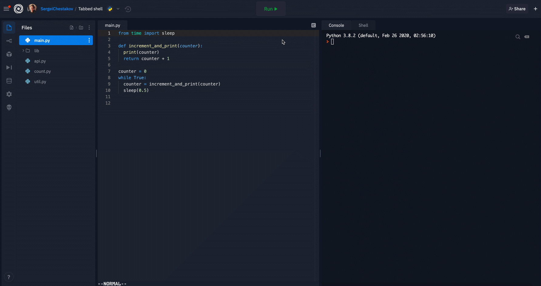 Replit — Tabbed Shell